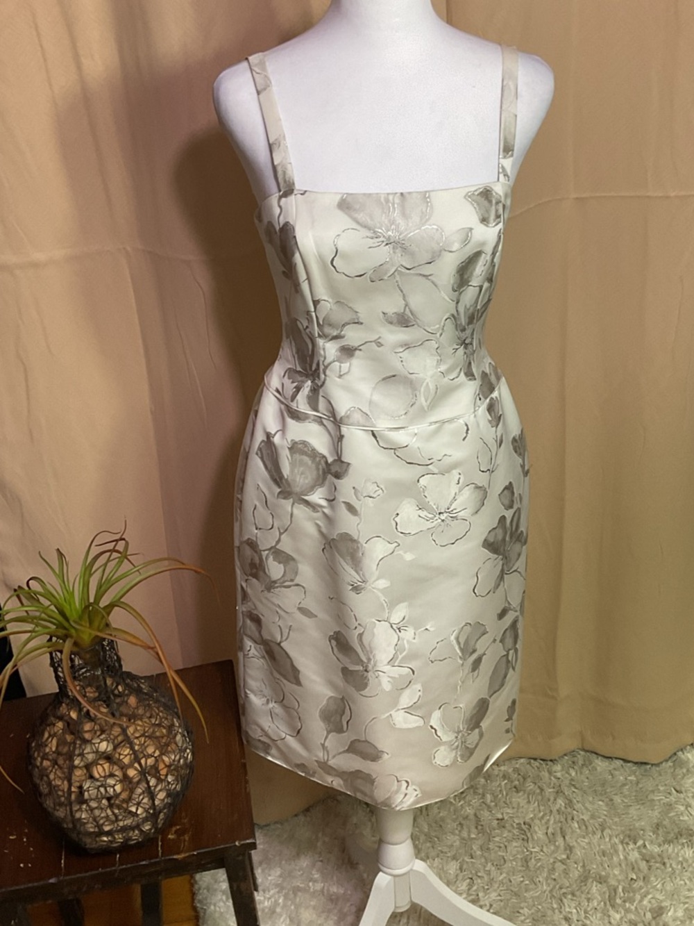 Ivory Armani Collezioni Floral Satin Sheath Dress